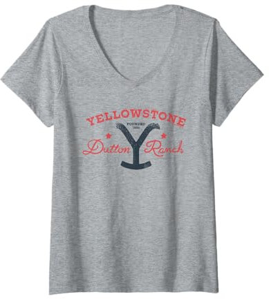 Femme Yellowstone Dutton Ranch fondé en 1886 T-Shirt avec Col en V