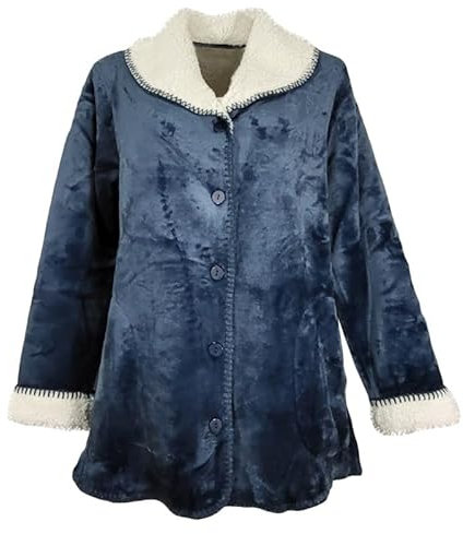 dolcecasabiancheria Vestaglia giacca corta donna con bottoni in pile coral e agnellato interno Pastunette blu 42/44 blu