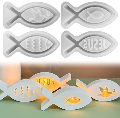 4 Stück Silikonform Fisch,Silikonformen Gießformen Fische,Silikonform Kerzenhalter Fisch,Gießformen Silikon Fische DIY Gießform Fisch Kerzenhalter für Kommunion Deko
