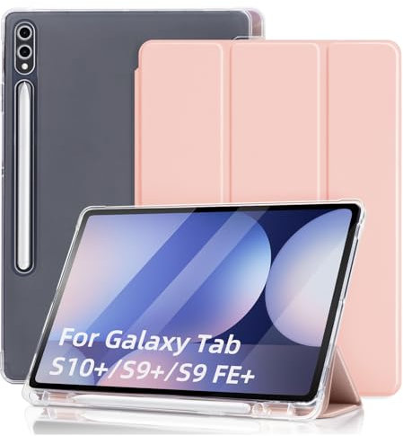 DAORANGE Custodia Cover per Samsung Galaxy Tab S10+ Plus 2024 / S9 FE+ Plus / S9+ Plus 2023 12,4 Pollici con Portapenne, Cover Ultra-sottile Leggero, Funzione Auto Svegliati/Sonno (Rosa)
