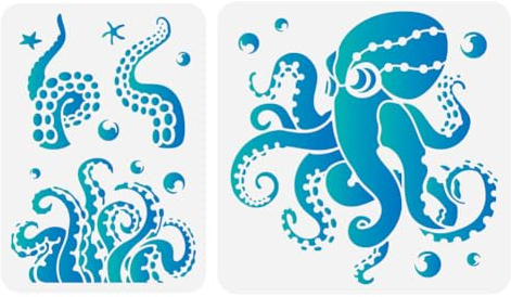 2 Stück Krake Ozeantier Bastel Kunstschablonen. Wiederverwendbare Schablonen Aus Kunststoff Mit Oktopus Tentakeln Zum Holzbrennen Malvorlagen Mit Meerestieren Zum Bemalen von Wänden Holz