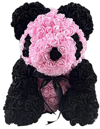 Occiglia Flower Bear - Elegante orsacchiotto a rosa, orso rosa in finto premium | Orso rosa artificiale di qualità premium con petali delicati, orso rosa rosso con nastro per un fascino romanti