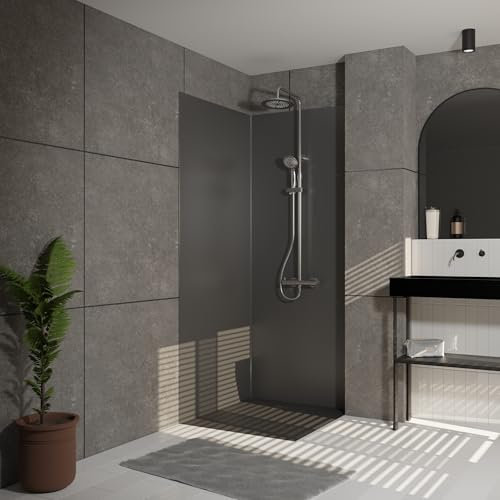 Marwell Urbanox Wandpaneel - fugenlose Aluverbundplatte als Duschrückwand & Küchenrückwand (Grau, 90 x 210 cm ohne Profil)