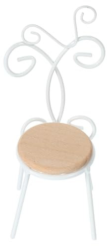 Supvox Puppenstuhl Holzstuhl Kleiner Stuhl Realistischer Stuhl Puppenhaus Dekoration Puppenhaus-Accessoire Stuhlmodell Ornament entzückende Puppenmöbel Stuhlverzierung Eisen Weiß