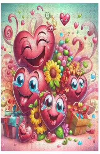 Cute Love Heart Jigsaw Puzzles 1000 Pieces for Adults Wooden Puzzle for Teenagers Educational Games Unique Gift 78×53cm