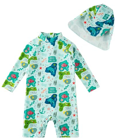 upandfast Maillot de Bain Une pièce avec Fermetures éclair pour bébé garçons Maillot de Bain pour bébé Protection Solaire UPF 50+ avec Chapeau de Soleil (FR/ES, Âge, 2 Ans, 3 Ans, Green Shark)