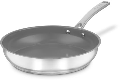 Sur La Table Stainless Steel 28cm Frying Pan, 10x Stronger Superior Ceramic Non-Stick Coating, Induction Compatible, Oven Safe Up to 220°C, Stainless Steel, SLT900226