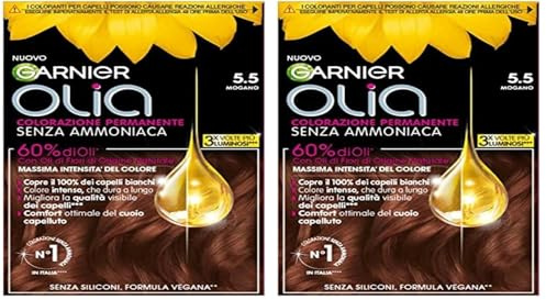 Garnier Olia Tinta Capelli, Colorazione Permanente Senza Ammoniaca, Con Oli di Fiore di Origine Naturale, Formula Vegana, Mogano (Confezione da 2)