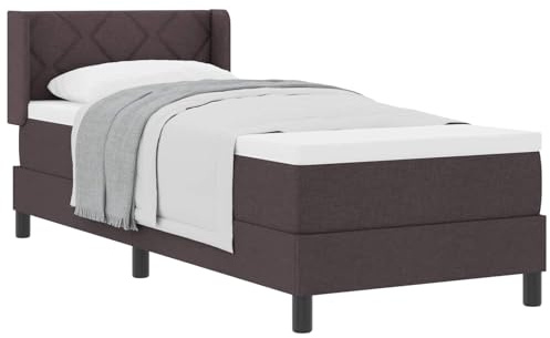 Qnhdfrt Boxspringbett 80x200 cm inkl. Matratze & Topper, Einzelbett Dunkelbraun, mittelfest, verstellbares Kopfteil, Massivholz, Polsterbett, 140kg belastbar