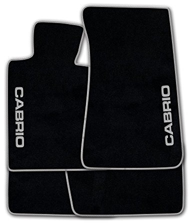 Autoteppich Stylers ATSQ100-CAB002867 Passgenaue Fußmatten in schwarz mit Druck Cabrio seitlich und Rand in Silbergrau
