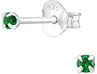 Bungsa Emerald Grün - Damen-Ohrstecker 2mm mit echtem europäischem Kristall LA CRYSTALE aus .925 Sterlingsilber