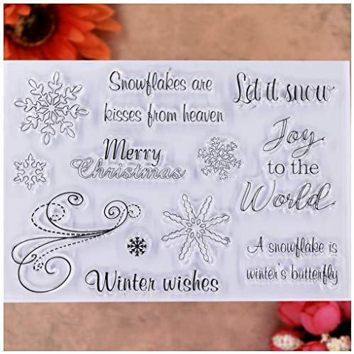 KWELLAM Transparente Stempel mit Schneeflocken und Aufschrift „Let it Snow Joy to the World“, für Kartengestaltung, Dekoration und Bastelarbeiten