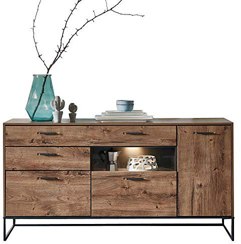 Lomadox Sideboard im Industrial-Design in Haveleiche Cognac mit Graphit inkl. LED-Unterbaubeleuchtung