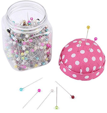 Stecknadeln mit Kopf, Fydun 500 Stück Perlen Nadeln Quiltnadeln in Rosa Stoff Bedeckt Nadelkissen Flasche Nähen Handwerk Pin Kissen Glaskopfstecknadeln als Deko