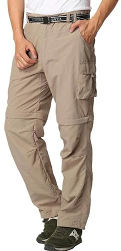 FLYGAGA Herren Outdoorhose Wanderhose Zip Off Hose Abnehmbare Hosebeine Shorts Sommer mit Gürtel Leichte Schnelltrocknend Atmungsaktiv Funktions Trekking Klassischer Cargohose Stil,Khaki,34W/30L
