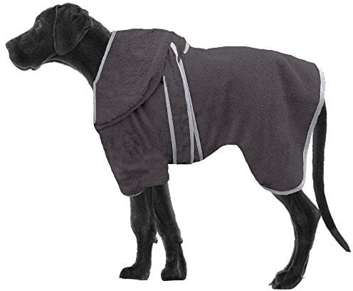 HOMELEVEL Hundebademantel Hundehandtuch - Handtuch für große und kleine Hunde - 100% Baumwolle - Bademantel weich bequem für Hund - mit Kapuze und Gürtel