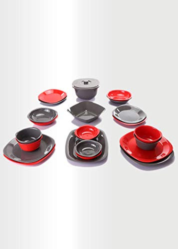 ECO Unbreakable Durable Plastic Dinner Sets- Ideal for Indoors and Outdoors (Dinnerware Set – 24 Pcs – Black & Red)