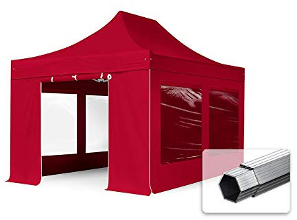 TOOLPORT Faltzelt Professional 3x4,5 m - mit 4 Seitenteilen (Panoramafenster) Faltpavillon ALU Pavillon Partyzelt rot
