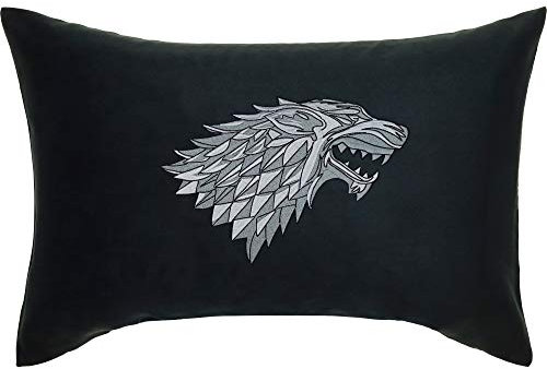 EXPRESS-STICKEREI Dekokissen mit Motiv House of Stark Wappen Wohnzimmer Deko Kissen GOT Schattenwolf Symbol Winter is Coming Polsterüberzug für Sofa Geschenk Game-of-Throne-Fan | 40x60cm | schwarz