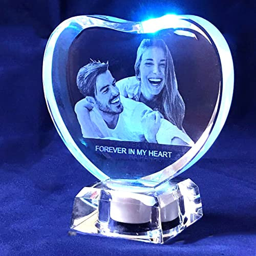 HAIRANHUI Foto de corazón de cristal 2D/3D personalizada en 3D en cristal grabado de corazón de cristal con tu propia imagen (cumpleaños, regalo de boda, San Valentín, Navidad) (borde liso M)