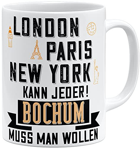 OM3® Bochum Tasse mit Stadtnamen Städtetasse | Keramik Becher | 11oz 325ml | Beidseitig Bedruckt | Weiss