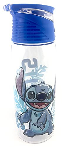 Jerry Leigh Disney - Botella de agua Lilo and Stitch con tapa abatible, asa de fijación en bucle, 24 onzas