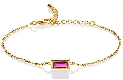 namana Bracelet Rouge en Or pour Femme et Jeune Fille, Bracelets Fins en Or avec une Pierre Rouge en Taille Baguette, Bracelet Or pour Femme avec une Pierre Rouge Rubis, Bracelet Femme avec Pierre