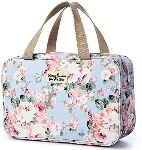 Hjkiopc Damen-Kulturbeutel, groß, Damen-Kulturbeutel, tragbar, Damen-Kosmetiktasche, Reise-Make-up-Tasche, wasserdichte tragbare Kosmetiktasche, rosa Pfingstrose,
