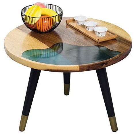 ZZTWER Side Table Coffee Table Kreativer Fester Holz-Harz-Fluss-runder Couchtisch, Wohnzimmer-Freizeit-Sofa-Beistelltisch-Kleiner Couchtisch Home Decoration