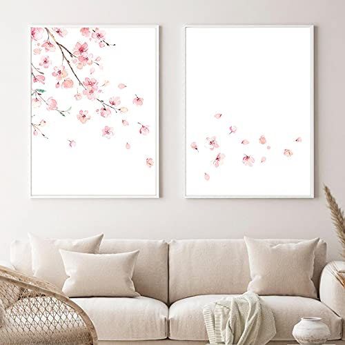 TITINGLUCK Stampa su tela da parete con fiori di ciliegio, stampa ad acquerello, con fiori giapponesi, fiori primaverili, Sakura, decorazione da parete minimalista su tela, decorazione per la casa, 45