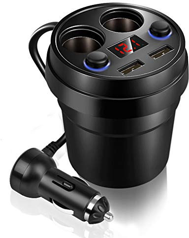 Yunseity 2 KFZ-Zigarettenanzünder, Getränkehalter-Ladegerät Dual-USB-Kfz-Ladegerät 12V-24V 120W 3.1A, mit LED-Spannungsanzeige, für Telefon/Tablet/PC