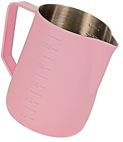 Dianoo 600ml Steamer Pitcher - Stainless Steel Milk Foam Pitcher With Measurement, Coffee Cup, Milk Art - Pink