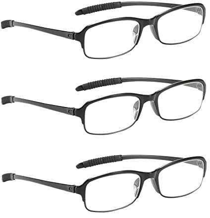 NRDIK PROFLEX Lightweight (3er-Pack) Flexibel Lesebrille - schlagfest, kratzfest, biegsam, rutschfest, Unisex (Herren + Damen) preiswerte (oval, schwarz, 1.5)
