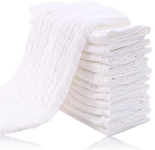 Cute Castle AOOZTO 12 Pack Muslin Burp Cloths for Baby - Ultra Soft 100% Cotton Baby Washcloths - Large 20 inches by 10 inches Super Absorbent Milk Spit Up Rags - Burpy Cloths for Unisex, Boy, Girl -