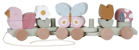 Little Dutch 7067 FSC Holz Eisenbahn Zug mit Steck-Formen und Zugschnur - Flowers & Butterflies