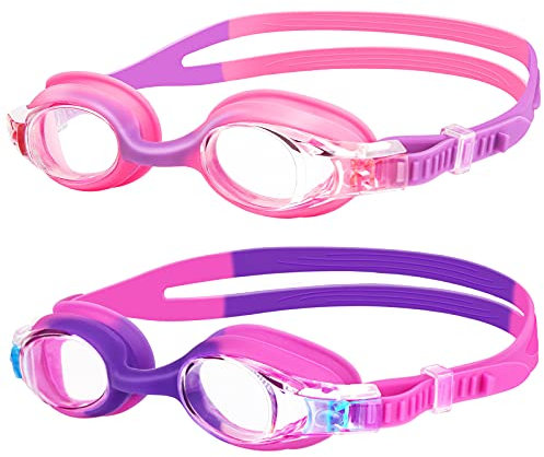 DOBET Gafas de natación para niños, 2 Piezas Gafas de Natación Infantil, Antivaho Sin Fugas Gafas de Piscina para Edades de 6 a 14 Años (Rosa)