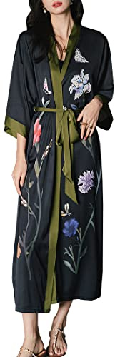 MEDUOLA Peignoirs de bain été pour Femme Peignoire Kimono de Satin Pyjama en Soie Imprimée Chemise de Nuit Longue Sexy et Éléganteà