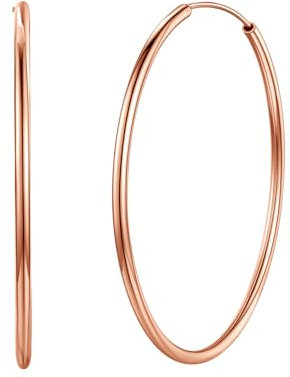 Silvora Boucles d'oreilles Femme Fille Creoles Or Rose Plaque 50 mm,Créole Argent Sterling 925 Mini Grosse Anneau Oreille Argent Ronde Bijou Cadeau pour Maman Petite Amie