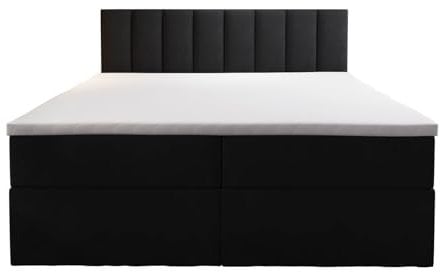 Palermo Boxspringbett mit Bettkästen H3 Matratze mit Topper (Schwarz, 140 x 200 cm)