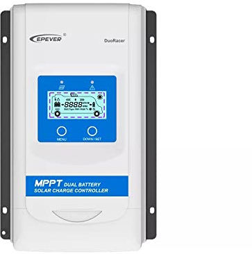 EPEVER® 20A MPPT Solarladeregler für zwei Batterien 12V/24V Automatisch mit LCD Display für Wohnmobil, Wohnwagen, Boot, Anhänger, geeignet für versiegelte, Gel, geflutete, Lithium Batterien - DR2210N