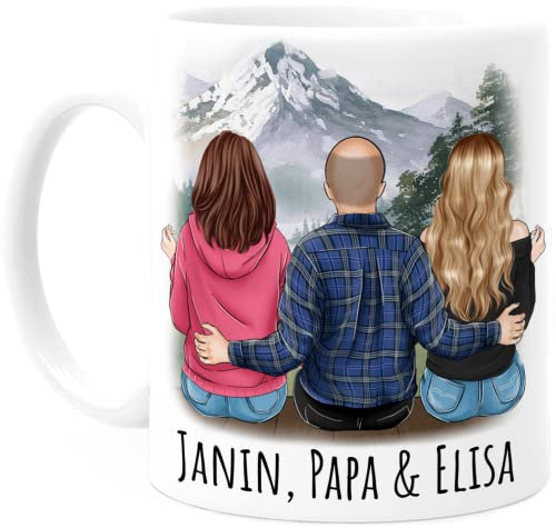 Tassenliebling® Papa Tasse personalisiert mit 2 Töchtern Spruch und Name - Vatertagsgeschenk Geburtstagsgeschenk - Bester Papa Bonus Papa Stiefvater Geschenk zum Vatertag
