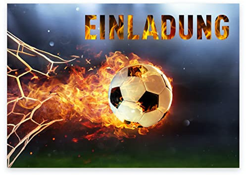 12 Premium Einladungskarten zum Kindergeburtstag + 12 Umschläge, Postkarte, 10,5x14,8cm, mit vorgedrucktem Text auf der Rückseite Einladung Karten Kinder Kids birthday Fußball