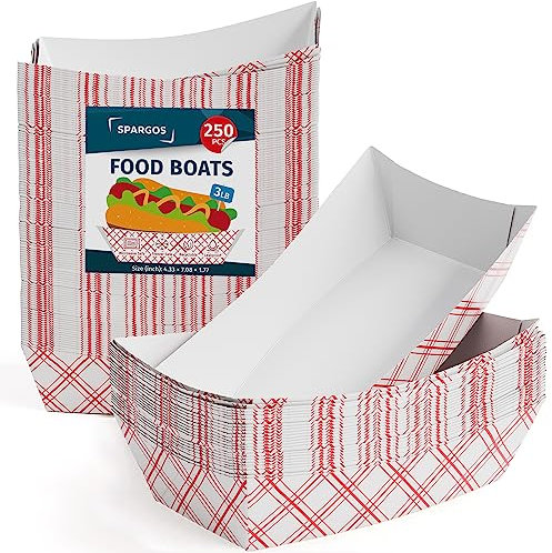 Party Food Trays 3LB White (250 Pack) - Hot Dog Trays Leakproof & Freezer Safe - Cardboard Food Boxes Disposable - Paper Food Trays for Serving Party - Bulk of Food Boxes, Cardboard, Nacho, Chip