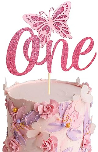 Arthsdite 1 x Schmetterlings-Kuchenaufsatz – Babyparty & 1. Geburtstag – rosa Glitzer