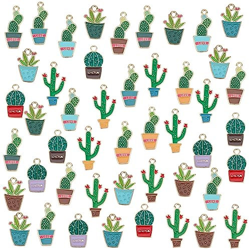 PH PandaHall 60pz 4 Stili Lega Smaltata Cactus Ciondoli Piante Colorate Ciondoli Ciondoli Bonsai Lotti Creazione di Gioielli Ciondoli Ciondoli Ciondoli per Braccialetto Collana Orecchini Cavigliera