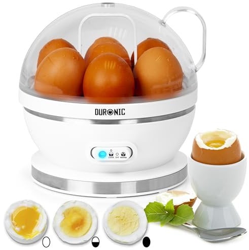 Duronic EB27 WE Hervidor para huevos | 400W potencia | 7 huevos | Huevos duros, huevos mollet huevos pasados por agua | Avisador sonoro | Función mantener caliente | Protección contra hervido en seco