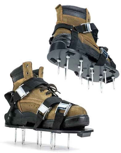 QWORK® Scarpe arieggiatrici per Prato - Robusta Base in plastica con Cinturino con Fibbia in Metallo e 26 Punte ad Alte Prestazioni