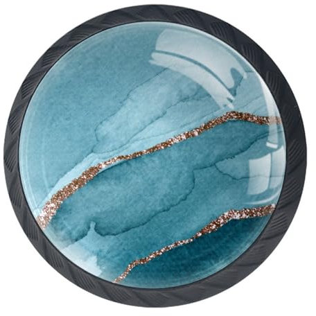 Luoweisi 4 Pcs Kitchen Cabinet Knobs 35mm Teal Marble Cabinet Knobs Round Black Cabinet Knobs Drawer Knobs with Mounting Screws for Cupboard Closet Drawer Door Wardrobe