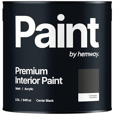 Hemway - Premium Interior Paint - Caviar Black 2.5 L | Indoor Matt Finish, Acrylic & Water-Based Emulsion | Quick Dry & High Coverage for the Kitchen, Bathroom & Bedroom