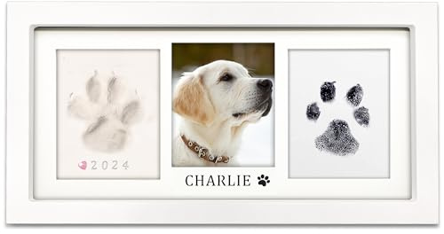 MYPAWLETS Pfotenabdruck-Rahmen-Set, Hunde-/Katzenpfotenabdruck-Set, weicher Ton und sauberes Stempelkissen, Haustierpfotenabdruck-Set mit Anpassungswerkzeug, Holzrahmen für Haustiere, DIY-Geschenk für